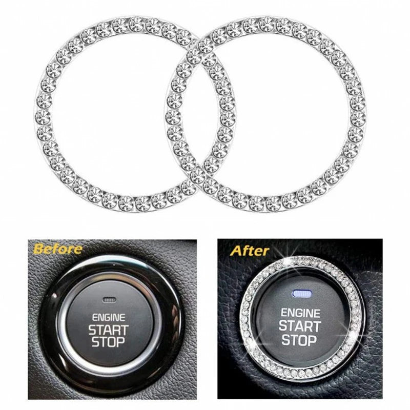 New Car One-key Start Button Decoration Ring with Diamond Rhinestone Circle Start Stop Switch Ring Car Interior Accessories