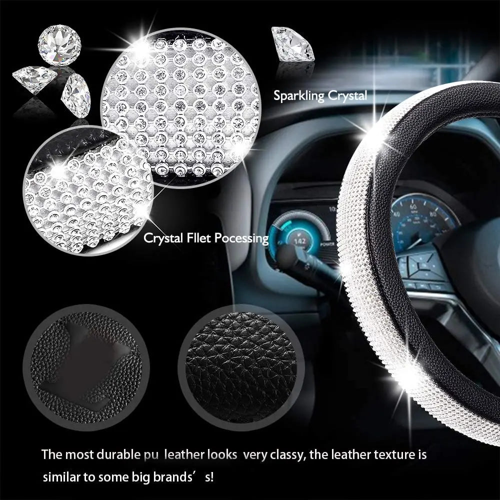 Diamond Rhinestones Crystal Car Steering Wheel Cover  PU Leather Auto Accessories Case Car Styling