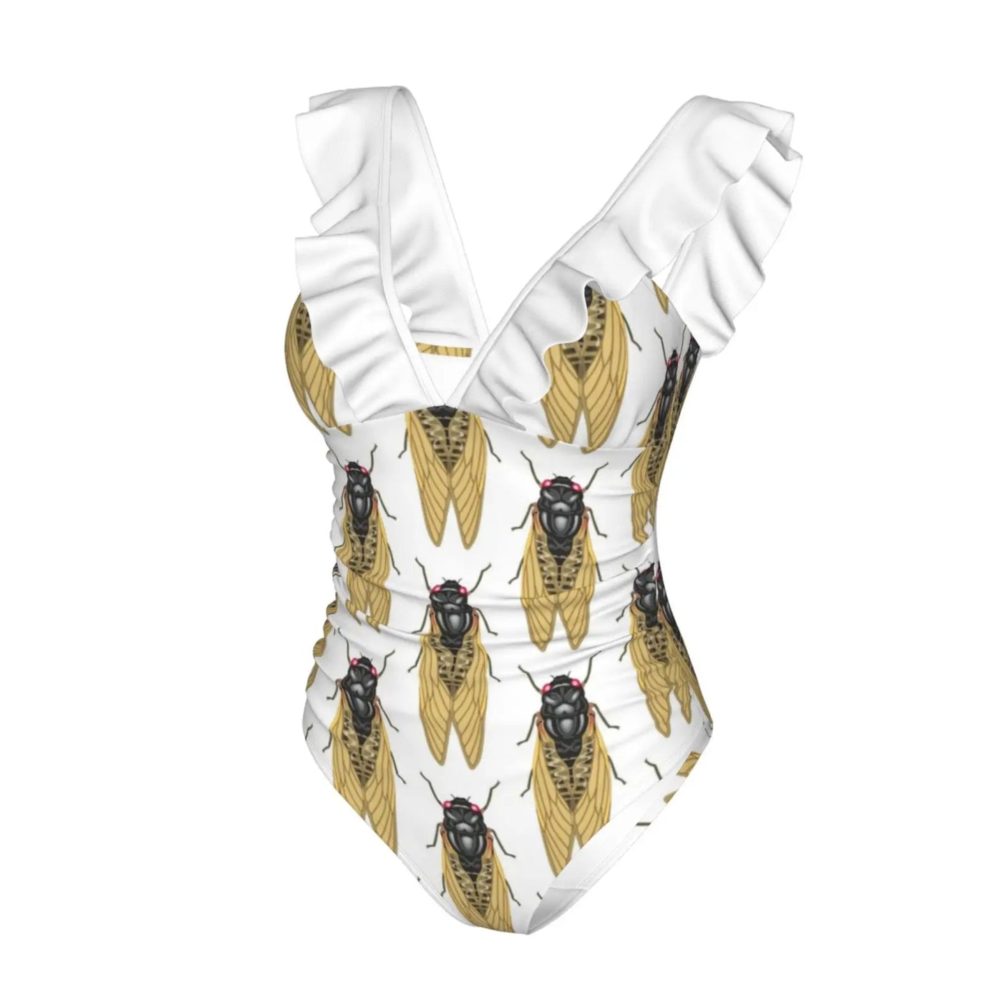 Cicada Ruffle One Piece Swimsuit Women Swimwear Push Up Monokini Sexy Print Bathing Suit Cicadoidea Cicada Cicadas Insect