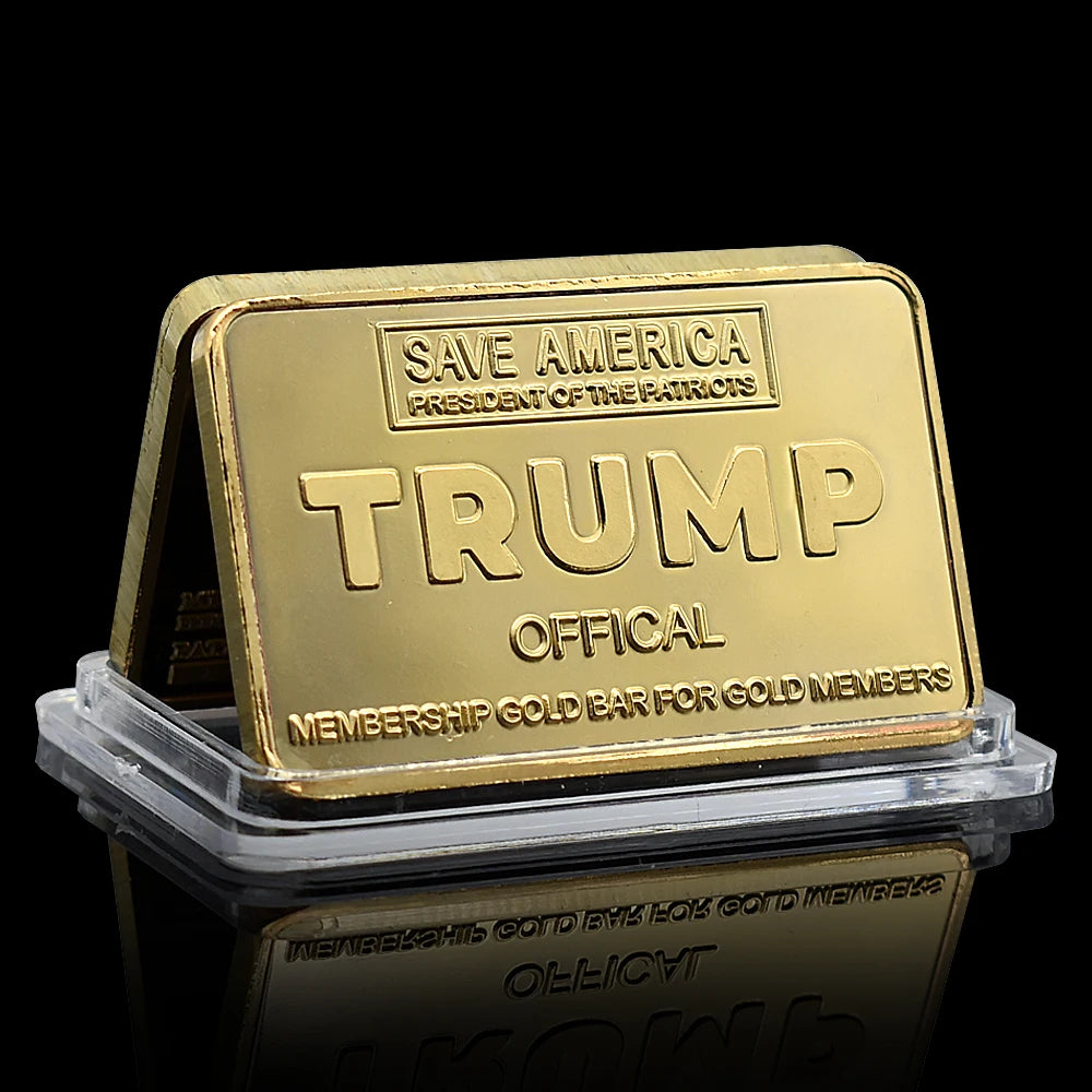 Official Trump 2024 Crad Gold Bar Style Challenge Medal Save America with Signature and Unique Number Collectibles