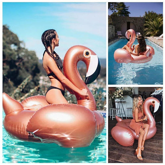 Rose Gold/Pink Inflatable Flamingo Pool Float For Adult Children Mattress On Bed Swimming Ring Perfect For Summer Pool Party