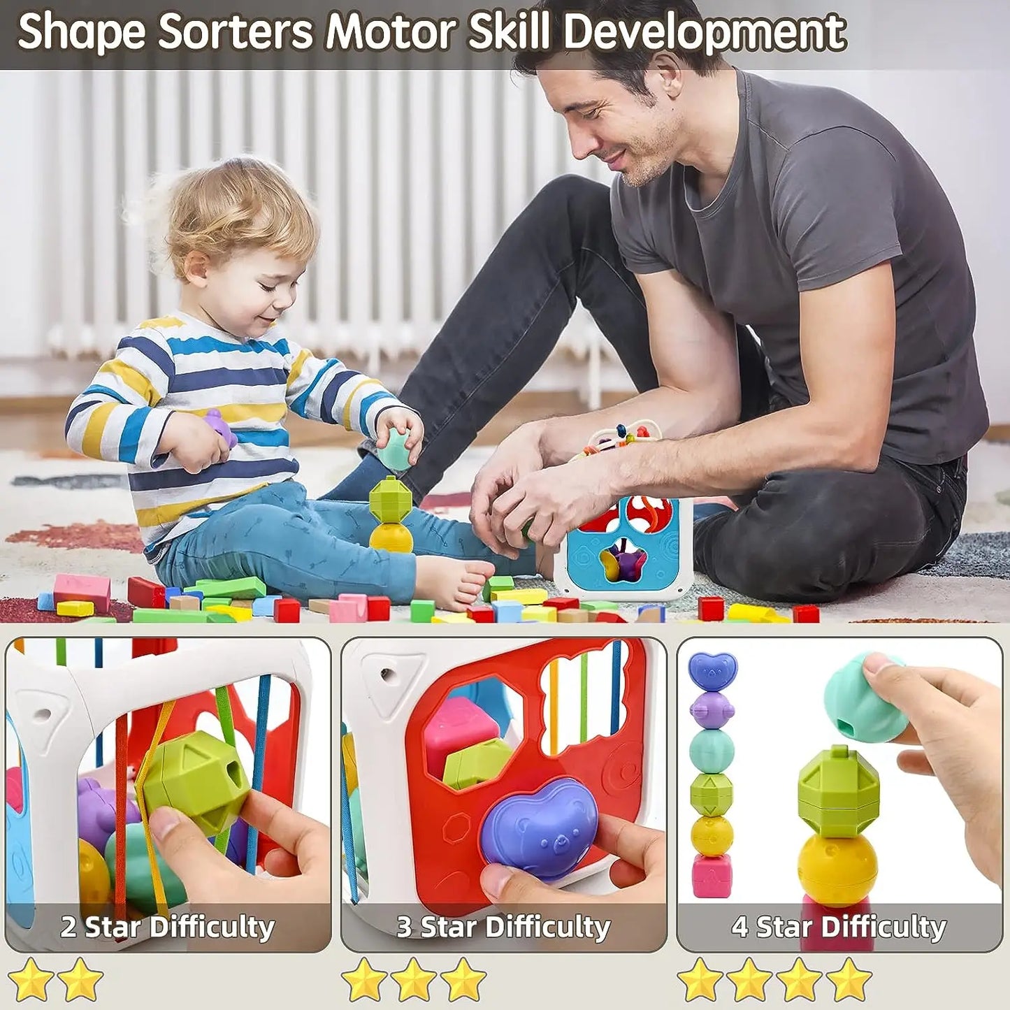 Baby Activity Cube Montessori Sensory Toy Shape Sorter for Children 1 2 Years