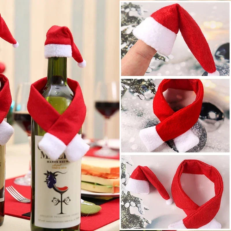 1/4pcs Christmas Wine Bottle Cover Set Golden Velvet Dress Clothes Cap Wine Bottle Bag Sleeve New Year Dinner Table Decoration