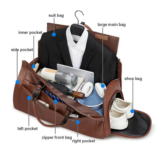 Leather Foldable Duffle Bag Suit Travel Bag Waterproof  Extra Large Weekend Bag Portable  Flight Bag with Shoe for Men Women