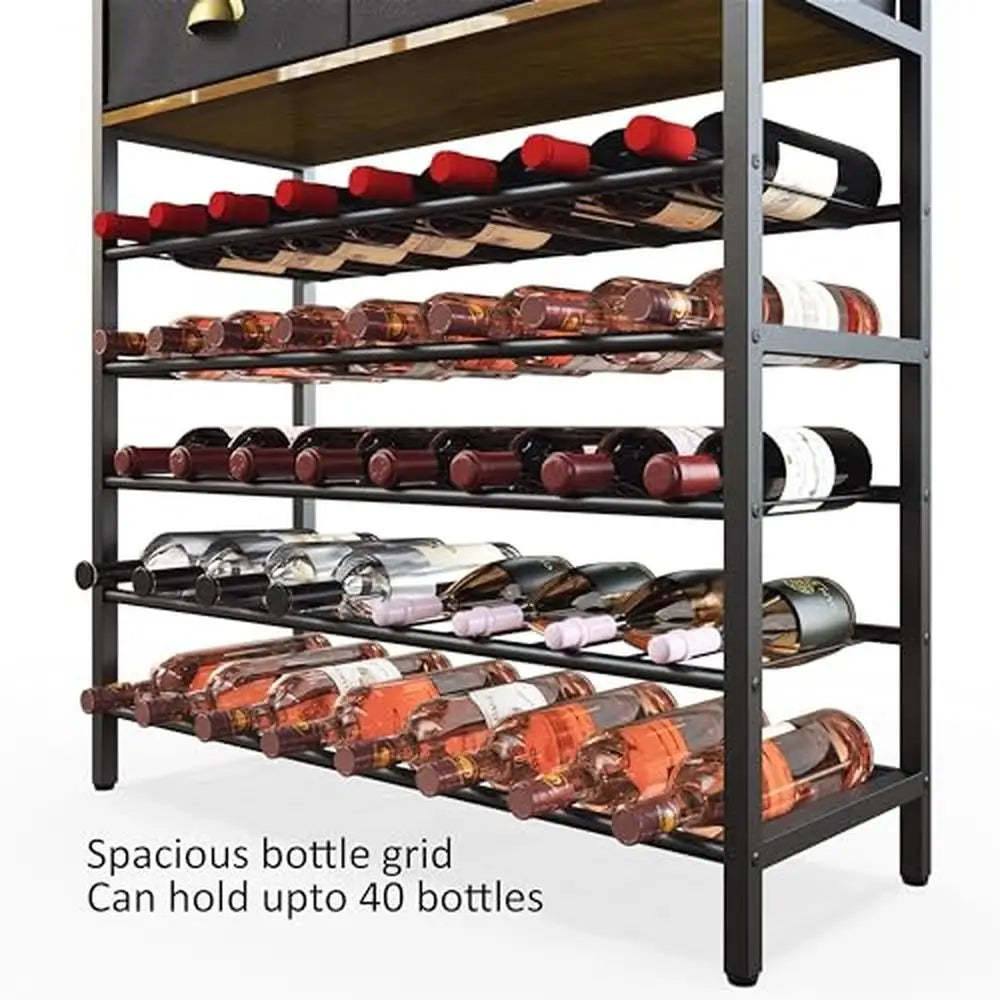 Wine Rack with  Glasses Holder Liquor Cabinet Bar Home Storage Drawers Shelves Floor Freestanding 40 Bottles 21