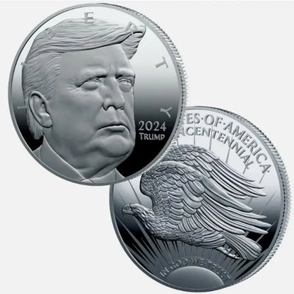 Trump Commemorative Coin Badges Challenge 2024 Trump Coin Silver-Plated Decorative Jewelry For Family Collectibles And Souvenir