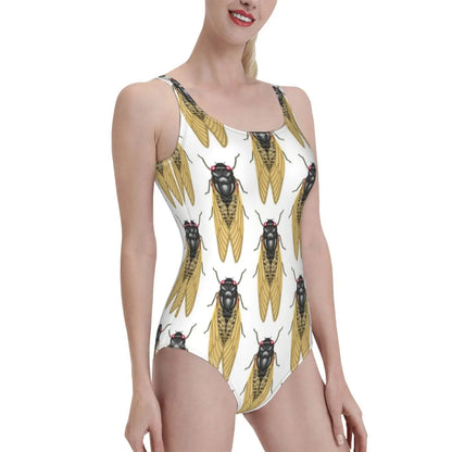 Cicada Ruffle One Piece Swimsuit Women Swimwear Push Up Monokini Sexy Print Bathing Suit Cicadoidea Cicada Cicadas Insect