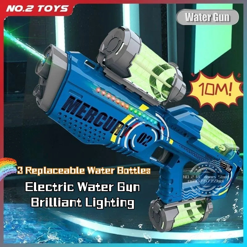 Summer Fully Automatic Electric Water Gun with Light Rechargeable Continuous Firing Party Game Kids Space Splashing Toy Boy Gift