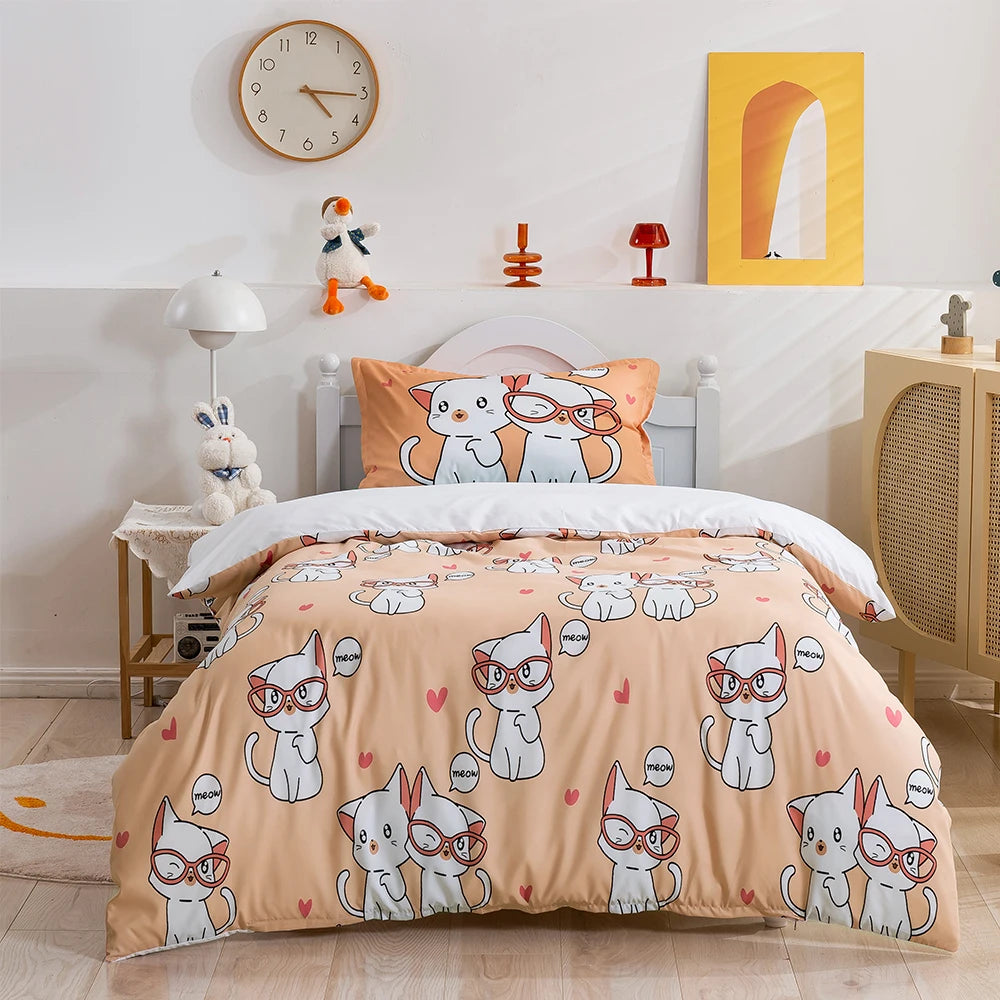 Cartoon Animals King Queen Duvet Cover Lion Giraffe Crocodile Bedding Set for Kids Boys Wildlife 2/3pcs Polyester Quilt Cover