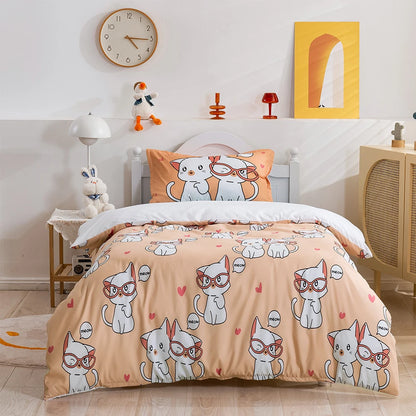 Cartoon Animals King Queen Duvet Cover Lion Giraffe Crocodile Bedding Set for Kids Boys Wildlife 2/3pcs Polyester Quilt Cover