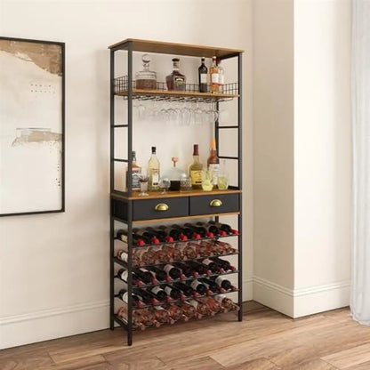 Wine Rack with  Glasses Holder Liquor Cabinet Bar Home Storage Drawers Shelves Floor Freestanding 40 Bottles 21