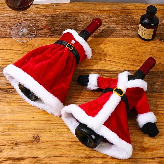 1/4pcs Christmas Wine Bottle Cover Set Golden Velvet Dress Clothes Cap Wine Bottle Bag Sleeve New Year Dinner Table Decoration