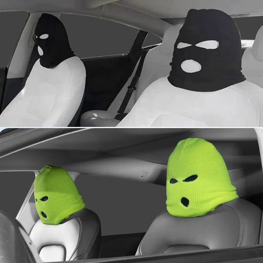 Funny Car Headrest Cover For Tesla Model 3/Y/S/X Seat Decoration Winter Cap Halloween Styling Balaclava 3Hole Mask Decals