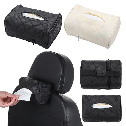 Back Seat Accessories Car Decoration Leather Napkin Bag Paper  Cover Tissue  Storage Box Organizer