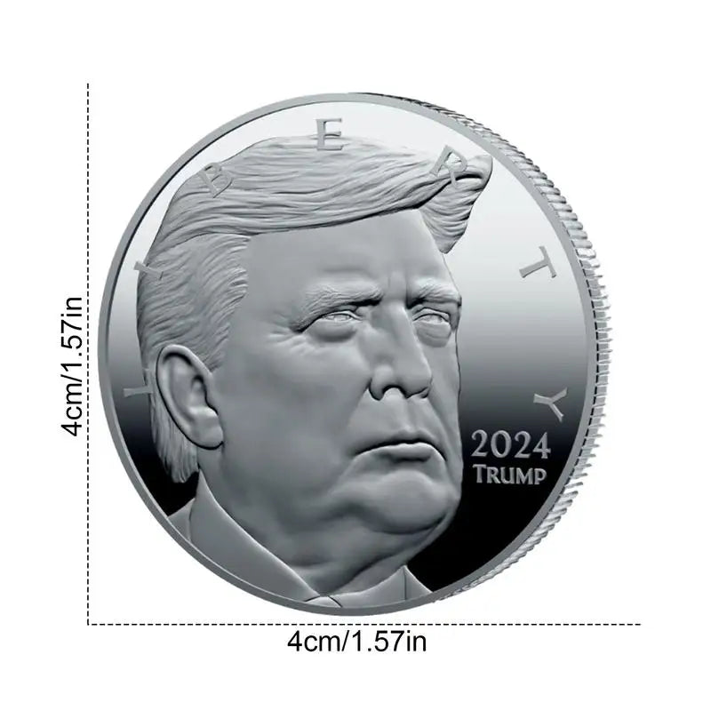 Trump Commemorative Coin Badges Challenge 2024 Trump Coin Silver-Plated Decorative Jewelry For Family Collectibles And Souvenir