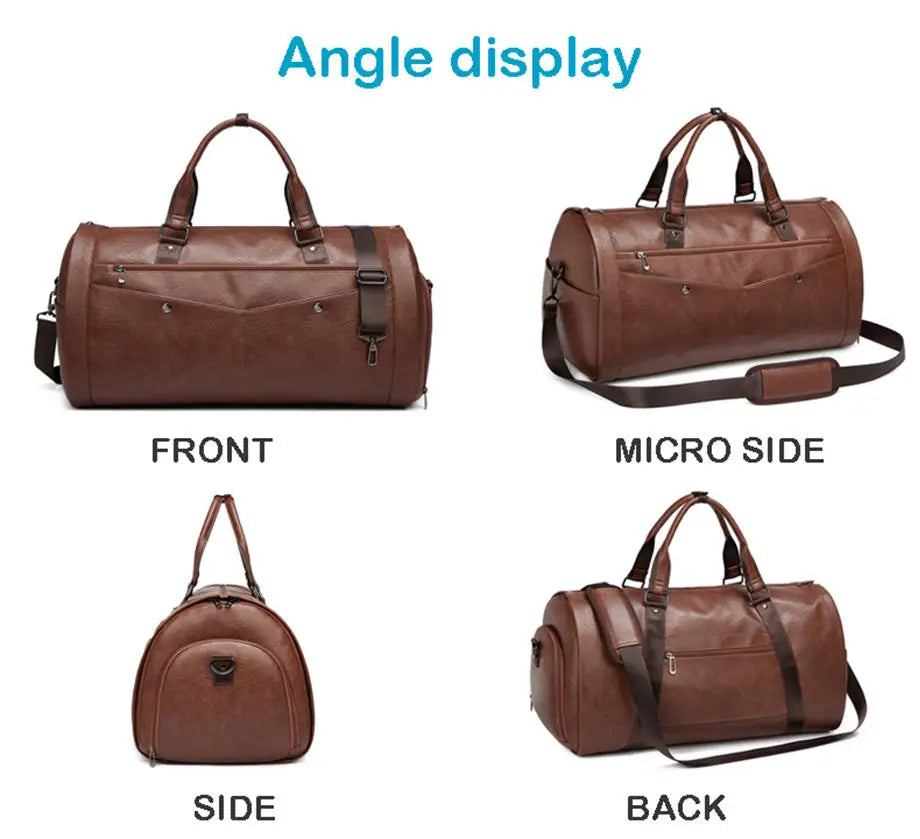 Leather Foldable Duffle Bag Suit Travel Bag Waterproof  Extra Large Weekend Bag Portable  Flight Bag with Shoe for Men Women