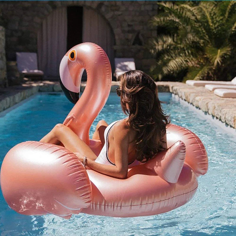 Rose Gold/Pink Inflatable Flamingo Pool Float For Adult Children Mattress On Bed Swimming Ring Perfect For Summer Pool Party