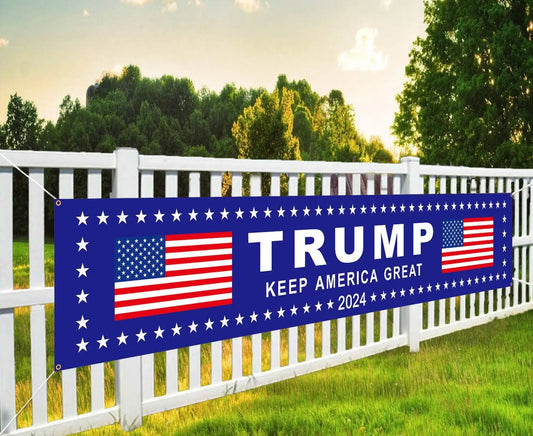 Trump Keep America Great Again 2024 Banners with 4 Grommets Polyester for Yard Advertising Outdoor and Indoor Hanging Decoration