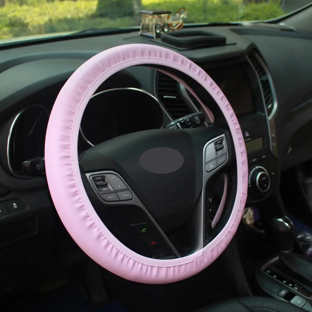 10 Pcs Leather Steering Wheel Cover For Women Cute Car Accessories Set With Seat Belt Shoulder Pads Cup Holders Car Decorations