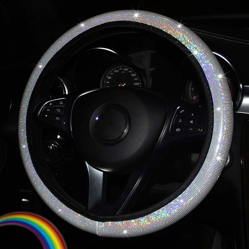 Bling Bling Diamond Rhinestones Car Steering Wheel Cover 37/38cm Auto Interior Accessories Women Case Car Styling Four Seasons