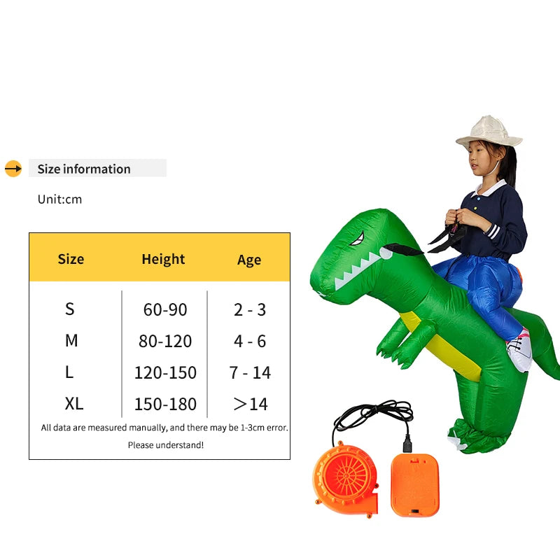 Child Adult Unisex Boy Girl Inflatable Green Dinosaur Cosplay Costume Kids Kindergarden Performance Halloween Carnival Party