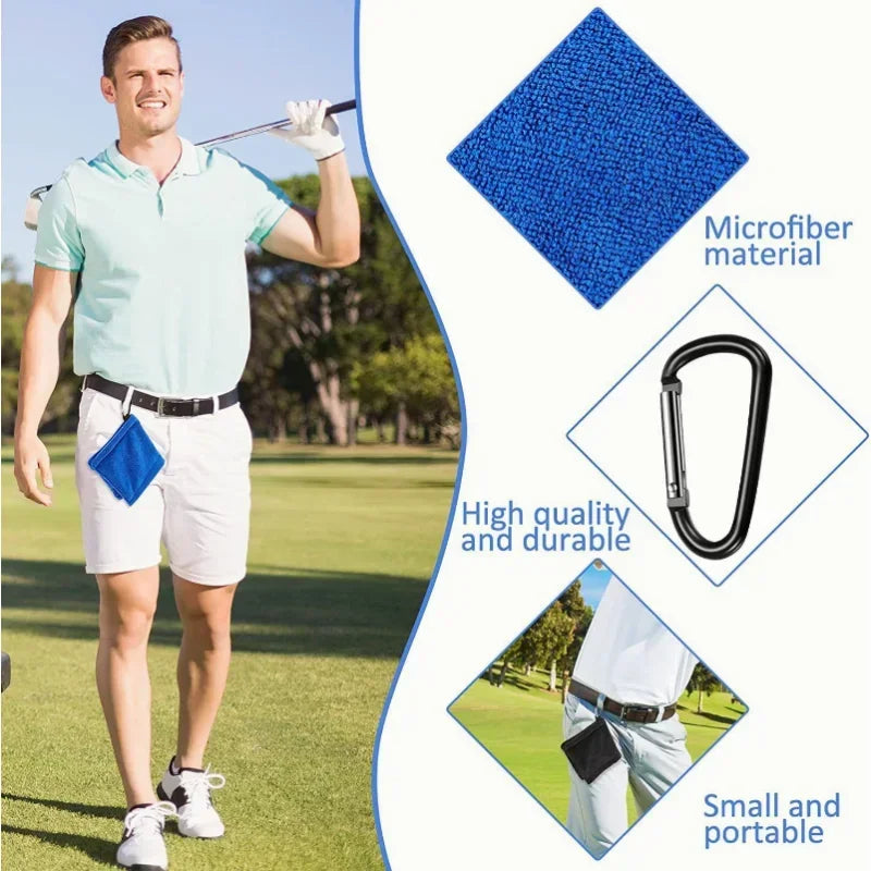 Square Golf Balls Cleaning Towel with Carabiner Hook Golf Cart Wipe Cleaner Microfiber Water Absorption Clean Golf Club Head