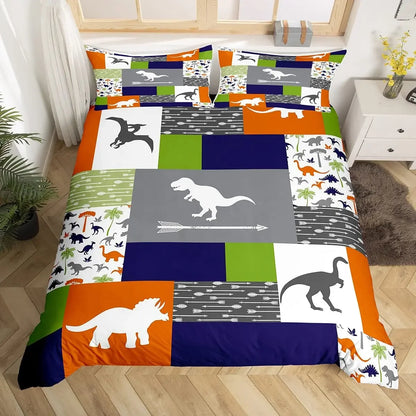 Bedding Set Cute Cartoon Dinosaur Pattern Duvet Cover for Boys Children Lovely Animal World Bedroom Decor Geometry Stripe