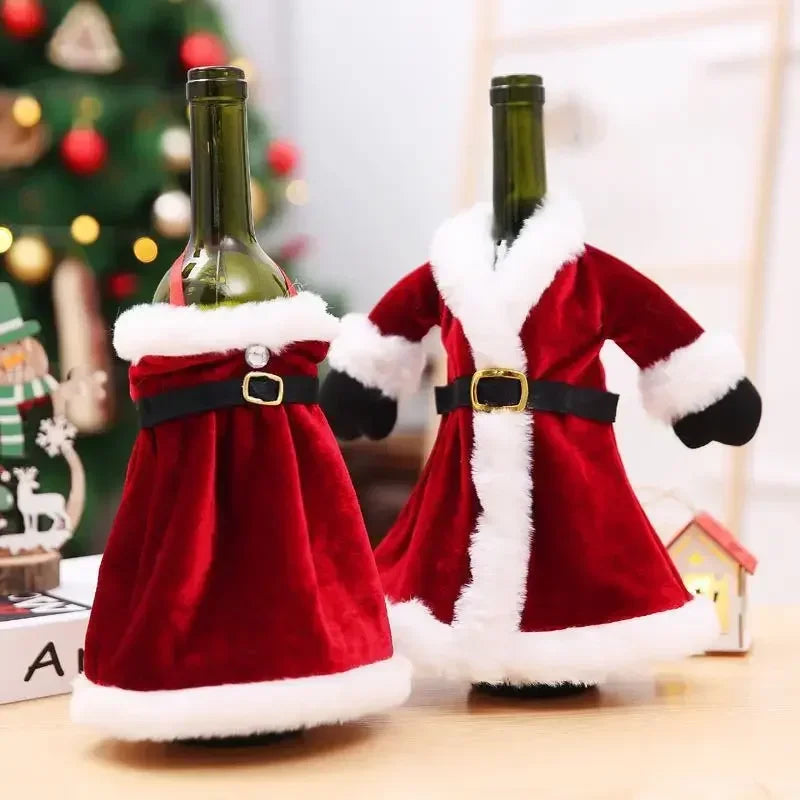 1/4pcs Christmas Wine Bottle Cover Set Golden Velvet Dress Clothes Cap Wine Bottle Bag Sleeve New Year Dinner Table Decoration