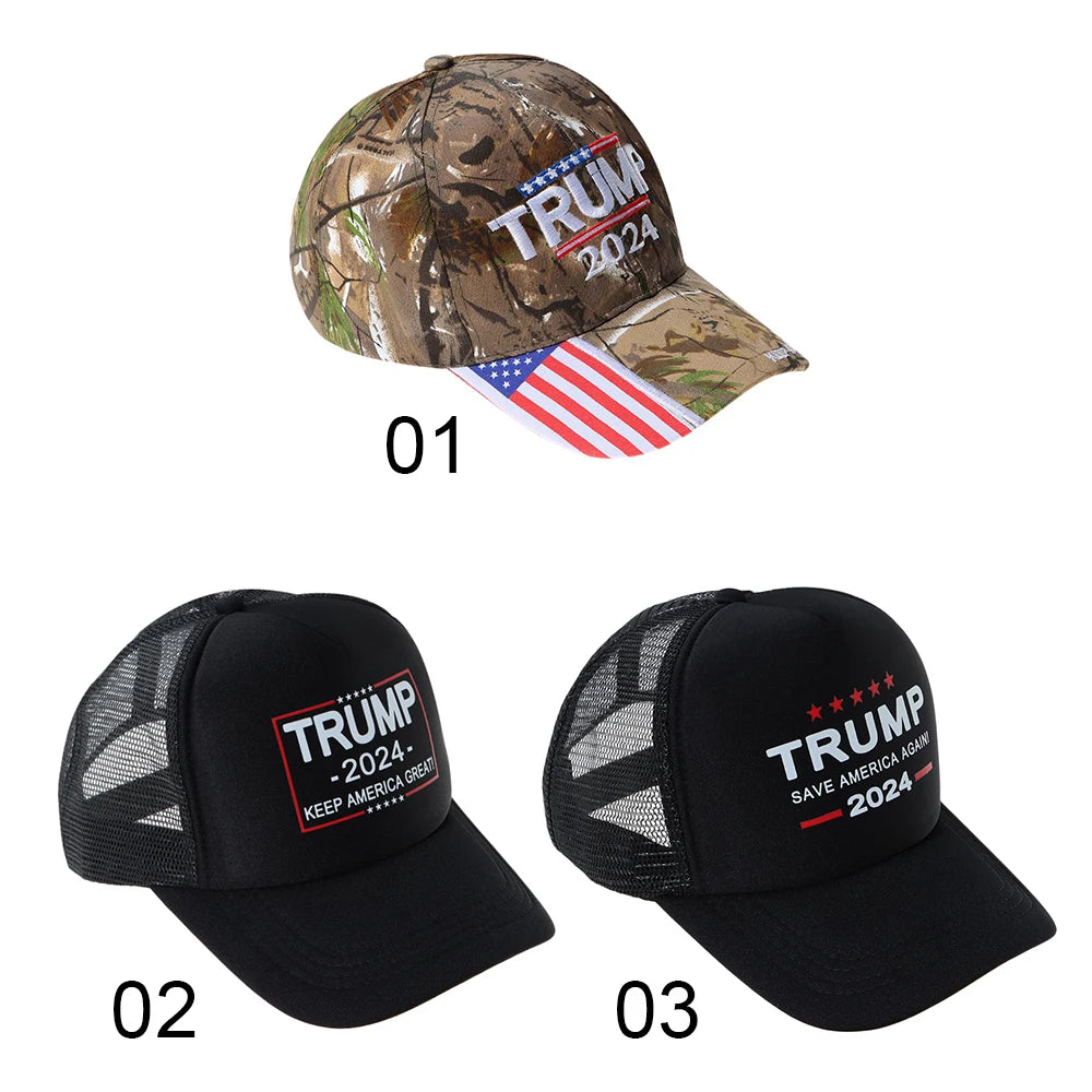 Trump 2024 US Flag Baseball Cap Trump Cotton Sunscreen Hats Adjustable Camo Trump Supporters Cap Trump Supporters Hat